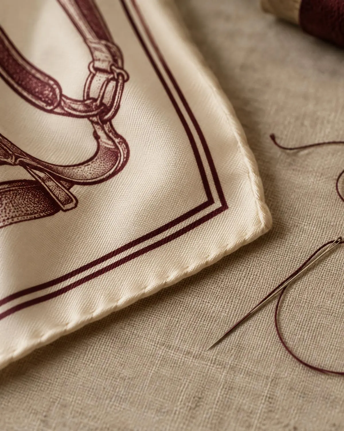 Close-up of a hand-rolled silk edge