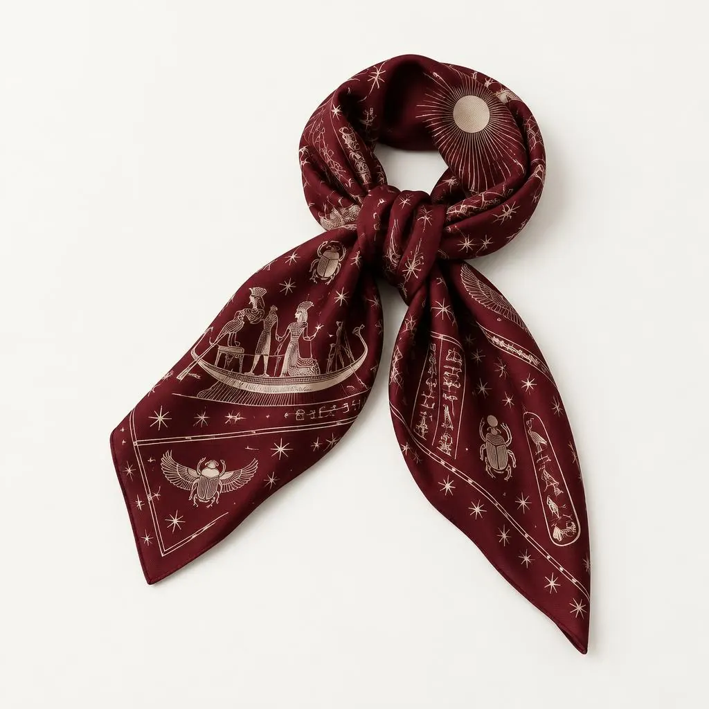The Journey of Ra scarf, loosely tied