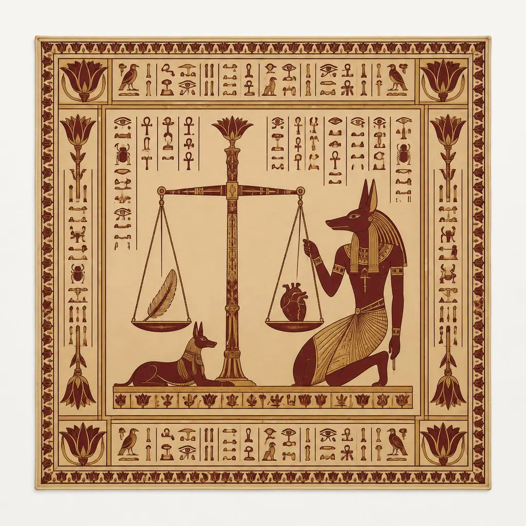 The Weighing of the Heart silk scarf in Desert Sand, laid flat